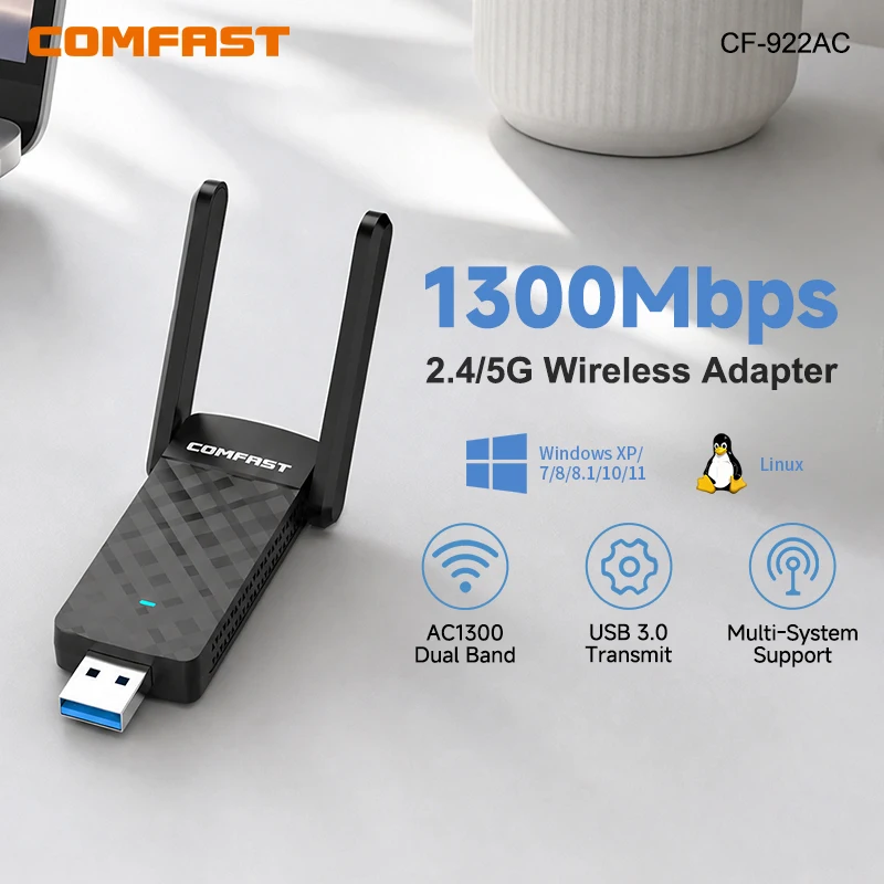 COMFAST 1300M MT7612U/RTL8814AU Netzwerkkarte 5,8 GHz USB WiFi Receiver Dual Band Desktop Wireless Linux Wi-Fi Adapter Antenne Image