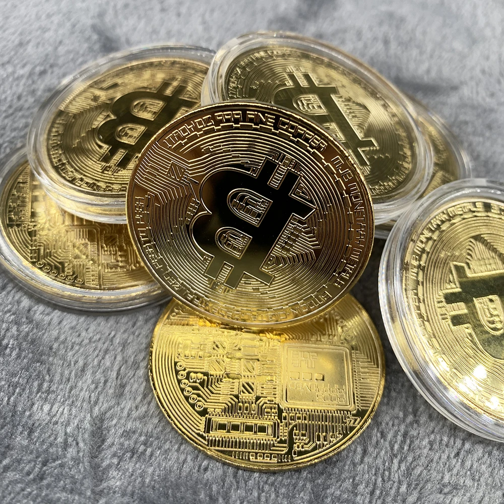 Vergoldete Bitcoin-Münze zum Sammeln, Kunstsammlung, Geschenk, physikalische Gedenkmünze, Casascius Bit, BTC, Metall, antikes Kunsthandwerk, Nachahmung Image