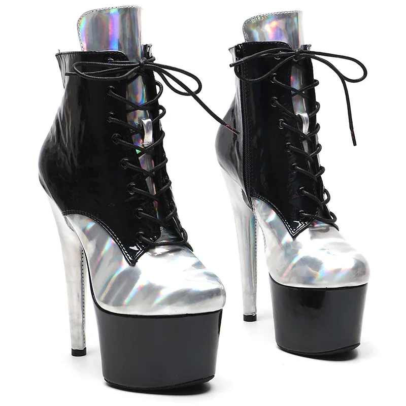 Leecabe Glänzendes PU-Obermaterial 17 cm/7 Zoll Pole Dance Schuhe High Heel Plattform Stripper Heel Pole Dance Stiefel