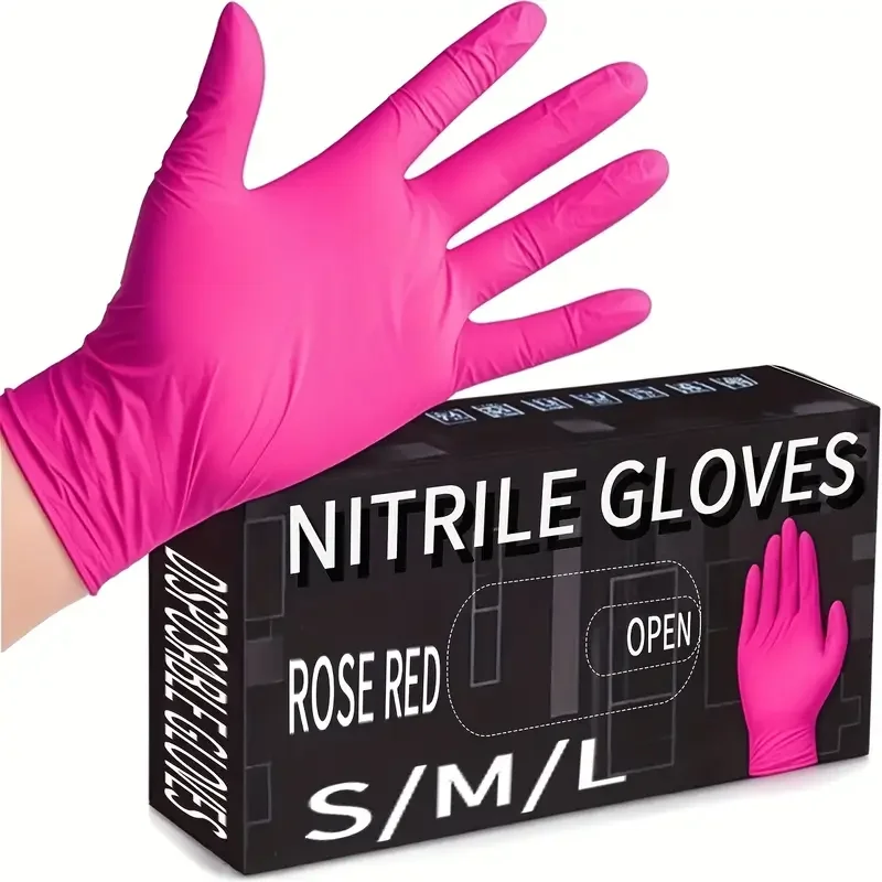 20/50/100 Stück Fuchsia Nitril Einweghandschuhe 3,5 mil Puder- und latexfreie Reinigungshandschuhe für Schönheitssalon Kosmetikerin Tattoo Image