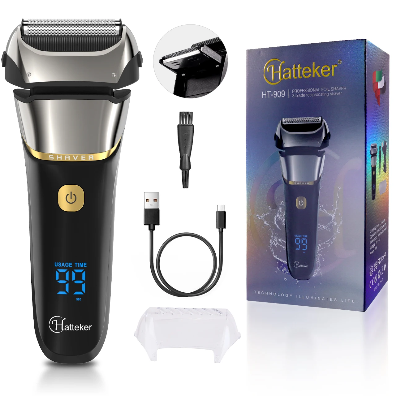 Hatteker Folie Elektrische Rasierer 4D Für Männer Wiederaufladbare Rasieren Bart Rasierer Trimmer Maschine IPX6 Waschen 8000rpm Für Barber HT-909 Image