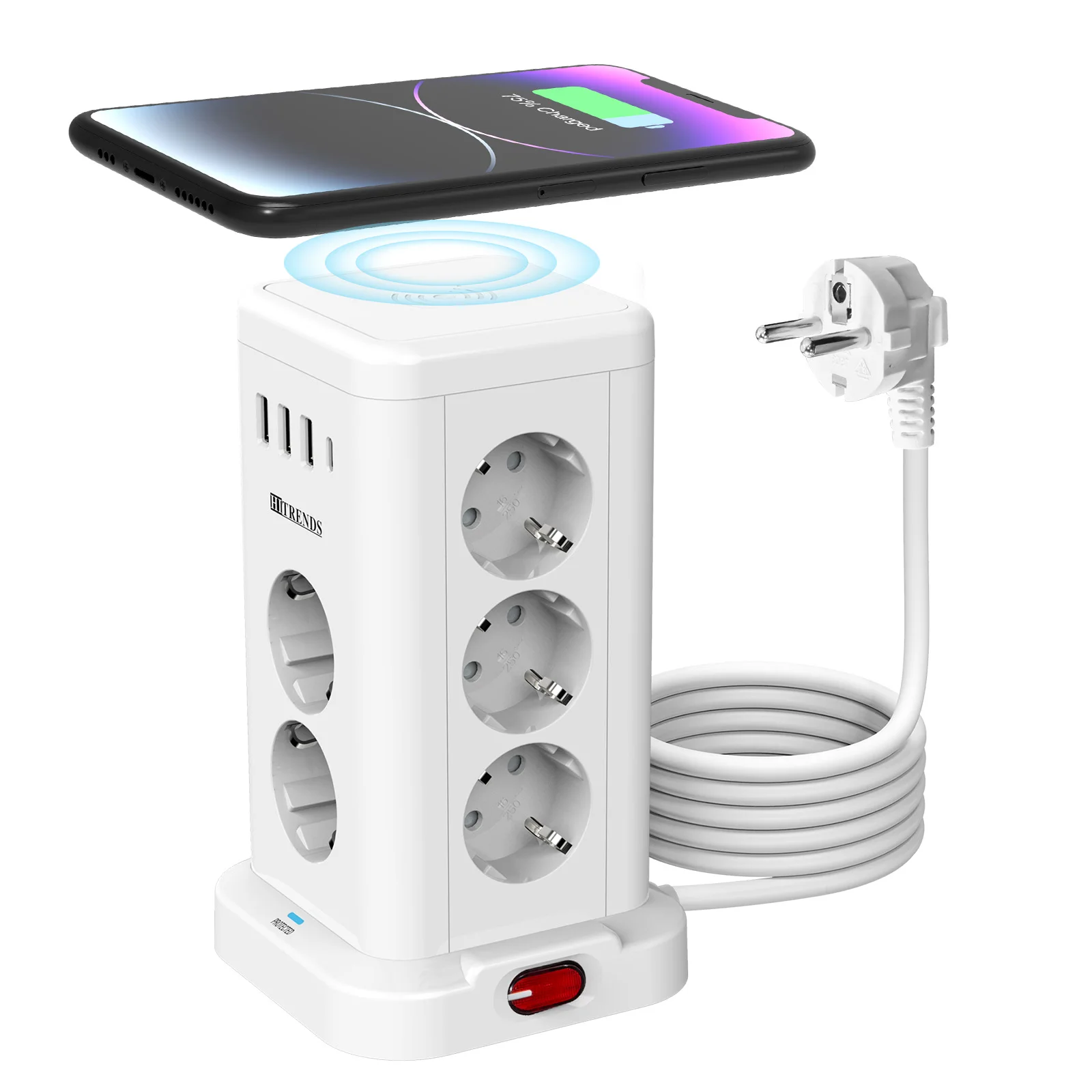 15-in-1-Smart-Power-Board mit EU-Stecker, Standard 3680 W, 7/11 AC-Buchse, 3 USB-A- und 1 USB-C-Ladeanschlüsse, 2 Meter langes Verlängerungskabel Image
