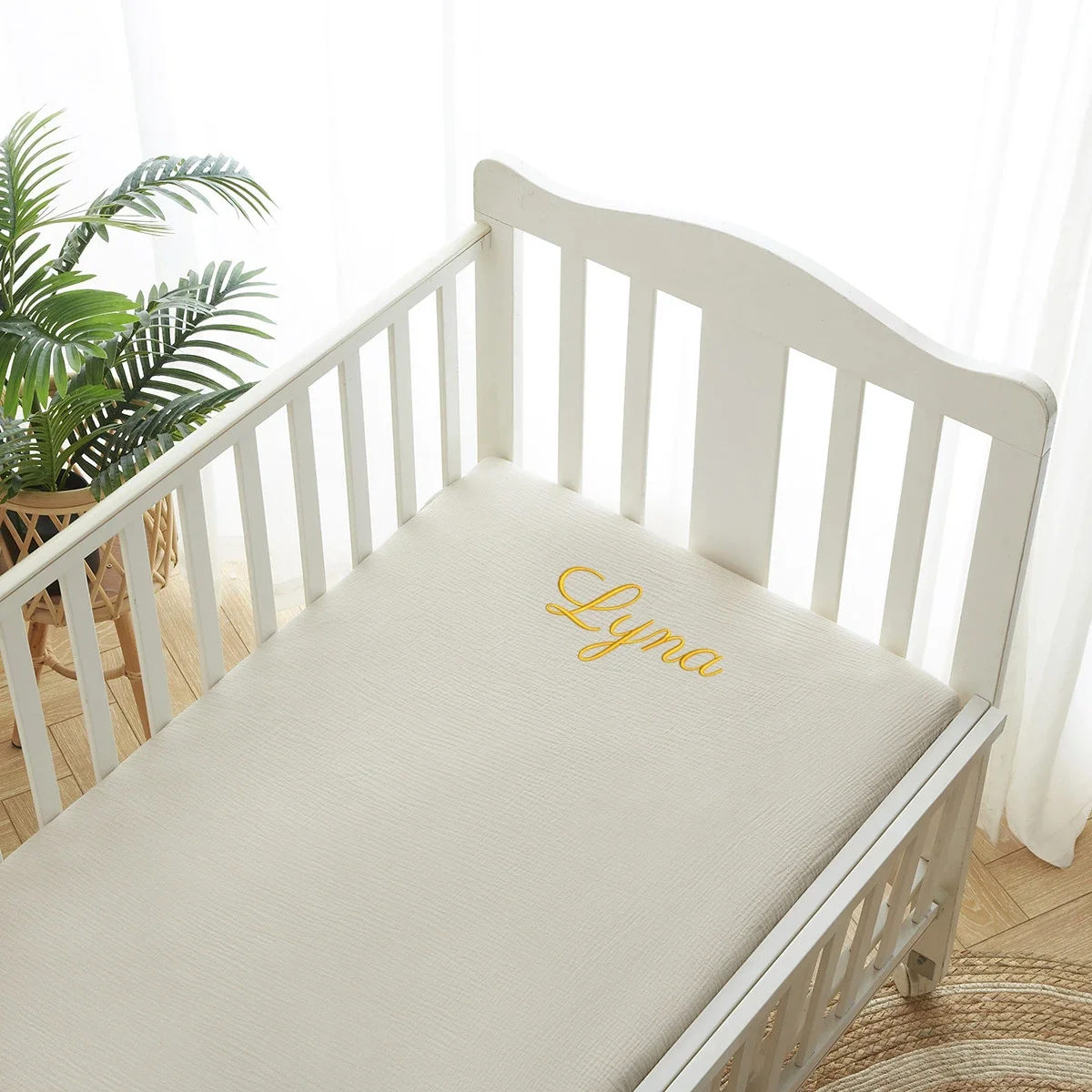 Personal isierte Name bestickte Musselin Kinder bett Bettwäsche für Mädchen und Jungen Baumwolle angepasst Baby Bettlaken für Kinder bett Matratze Bettwäsche-Set
