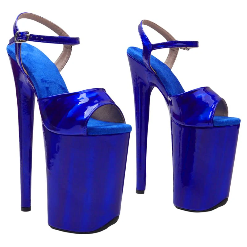Leecabe 23 cm / 9 Zoll glänzendes PU-Obermaterial, Stripper-Absatz, modische Plateau-High-Heels-Sandalen, Pole-Dance-Schuhe