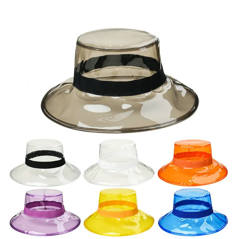 Outdoor Wasserdicht Regen PVC Transparent Eimer Hut Y2K Hip Hop Straße Sonnenschirm Sonnencreme Strand Sonne Kappe Für Männer Frauen Damen