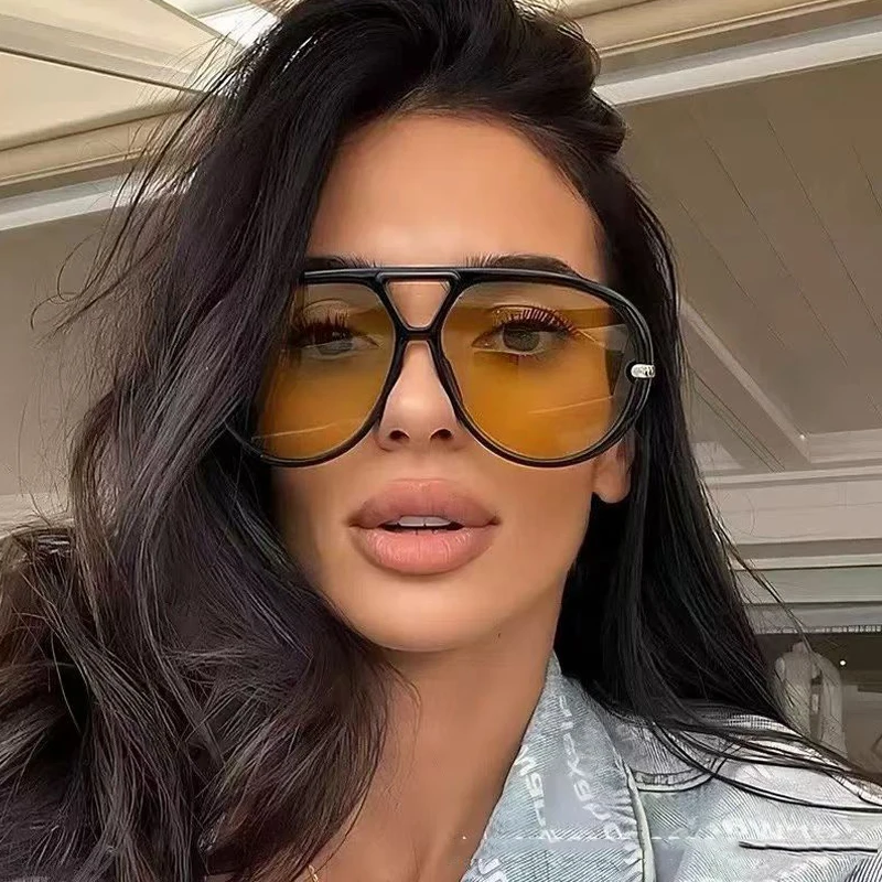 Neue Mode Großen Rahmen Orange Oval Sonnenbrille für Frauen Marke Sommer Im Freien Sonnenbrille Weibliche Gradienten Objektiv Brillen UV400