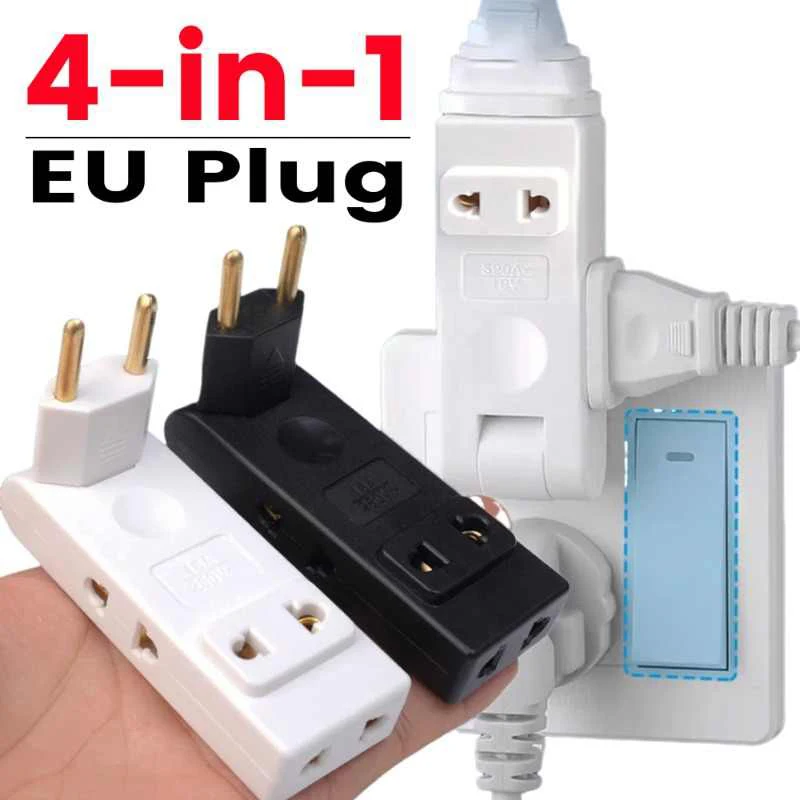 4-in-1 EU-Stecker-Verlängerungssteckdose, faltbar, Frankreich, Deutschland, Spanien, Steckerkonverter, AC-Steckdose, US-zu-EU-Stecker-Adapter, Steckdosen Image