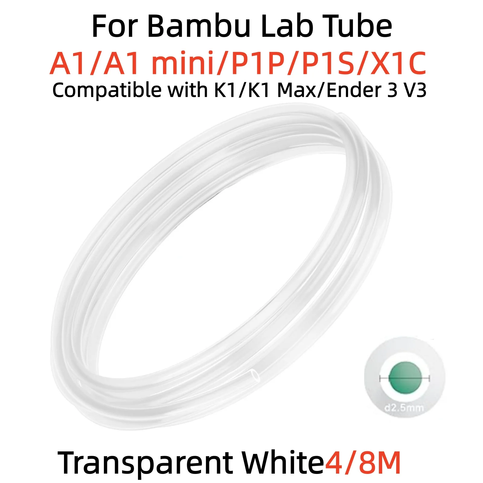 Für Bambu Lab Ptfe Tube P1P AMS A1 Mini 3D Drucker Teflonto Rohr 1,75 mm Bambulab Ptfe Tube 4/8 m Transparent Weiß AMS LITE Image