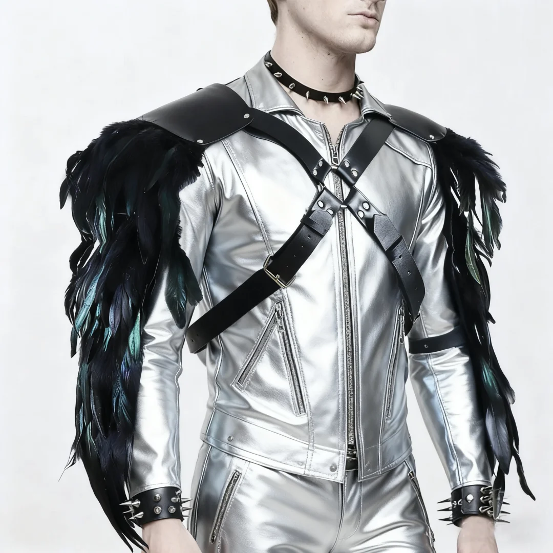 UYEE Gürtel Feder Achselzucken Schals Gothic Punk Feder Cape Jacke Punk Schal Schulter Wraps Halloween Cosplay Bühne Zeigen Gürtel