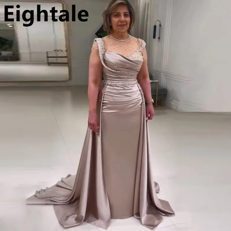 Champagner Meerjungfrau Abendkleid Flügelärmeln Elegante Perlen Pailletten Strass Formelle Kleidung Für Party Roben De Soiree Angepasst Image