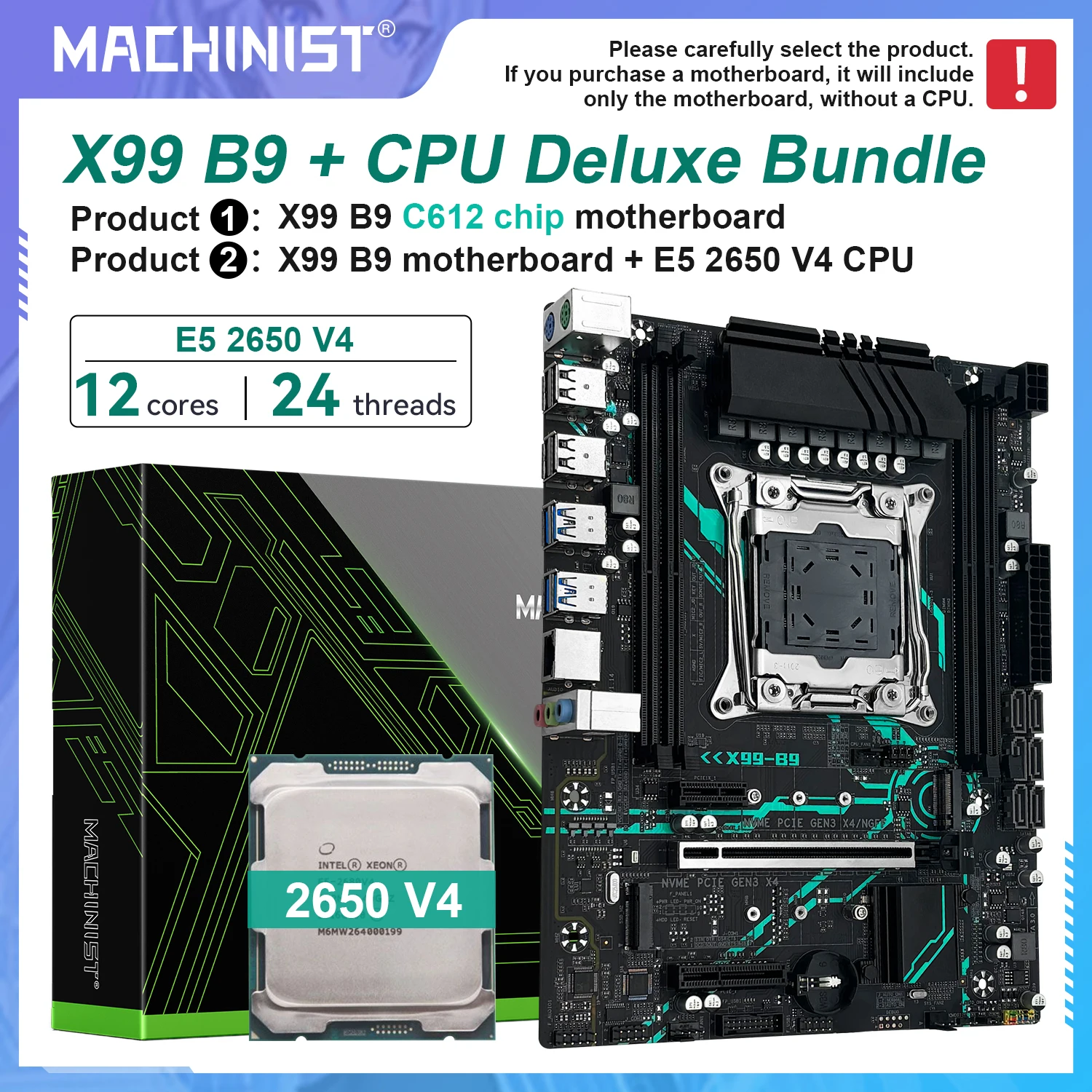 MACHINIST X99 B9 Motherboard LGA2011-3 Set-Kit Xeon E5 2650 V4 CPU unterstützt DDR4 RAM M.2 NVME SATA M-ATX für Gaming-Computer Image