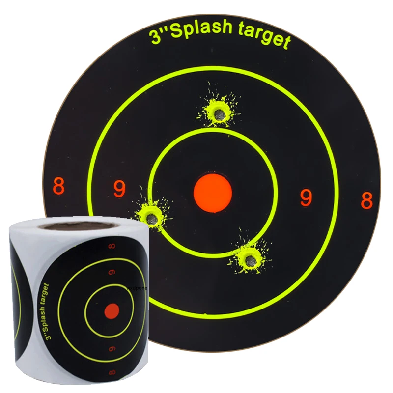 100 Blatt Aufkleber-Zielscheiben Splatter Splash Amp Reactive pro Rolle 7,50 cm Selbstklebend Farbig für Schießübungen (Kugelaugenoptik) Image