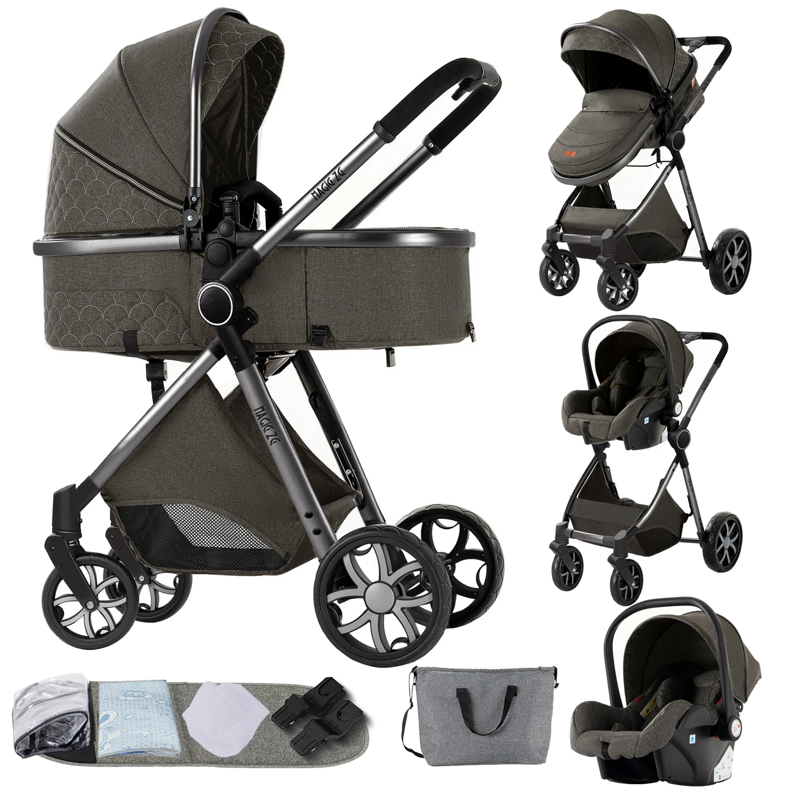 Kompakter 3-in-1-Kinderwagen mit Stubenwagen, luxuriöser Kinderwagen, leichter Kinderwagen, einfach zusammenklappbare Kinderwagen, Buggy für Kleinkinder