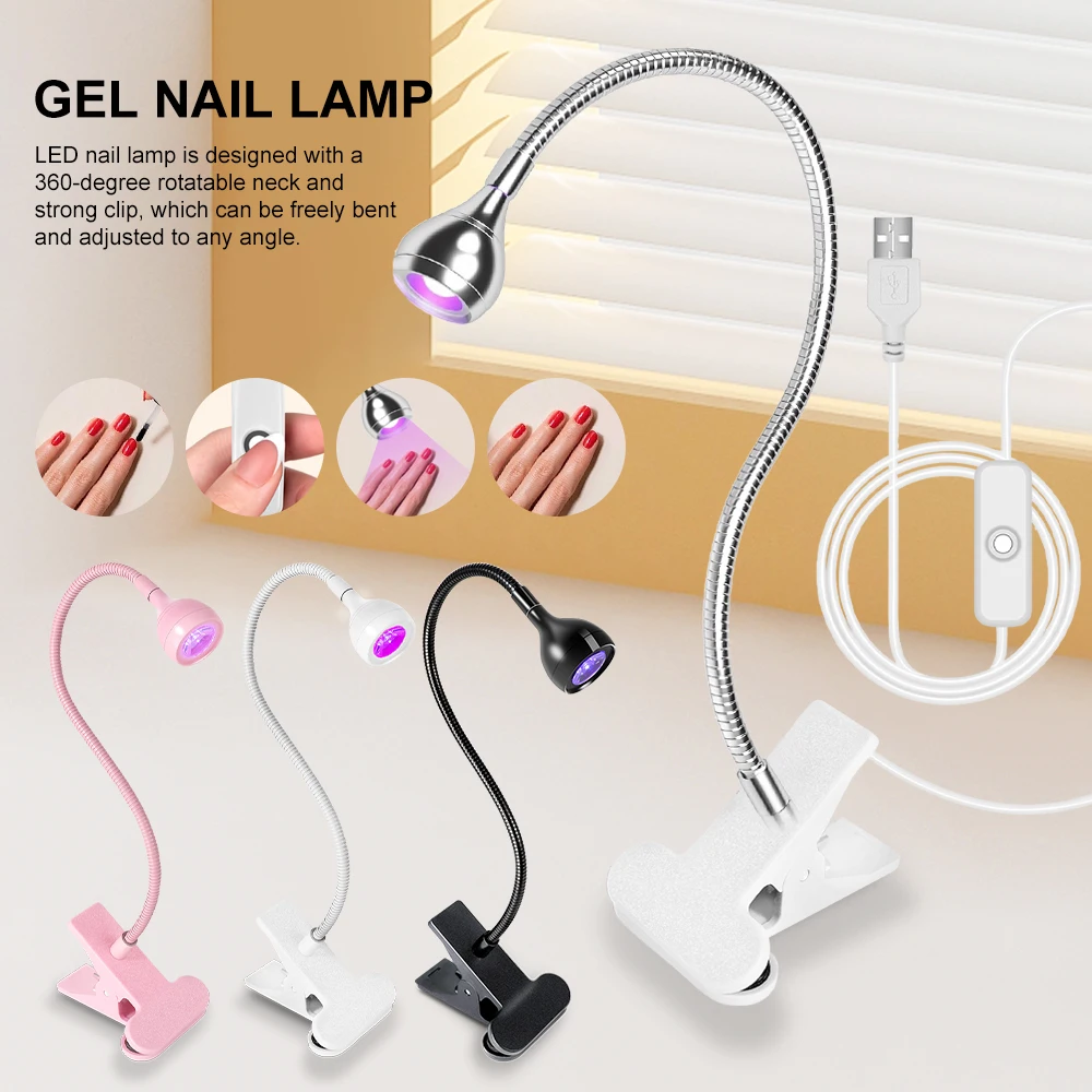 UV-LED-Licht für Nagellack, Trocknungslampe, 360° flexibel, zum Aufstecken, Schreibtisch-Clip, Mini-USB, tragbarer Nageltrockner, Maniküre, Salongereuge Image