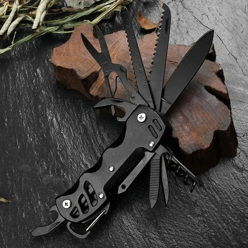 Multifunktionales, zusammenklappbares Taschenmesser aus Edelstahl der Schweizer Armee, Outdoor-Camping, Notfall-Kombinationswerkzeug, Überlebensausrüstung Image