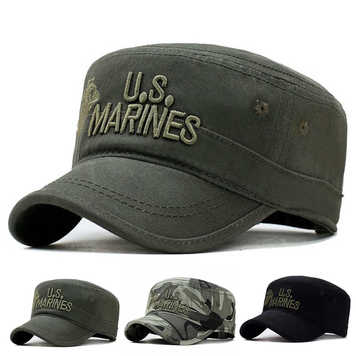 Unisex US MARINES Brief Stickerei Stickerei Militär Kappe Frühling Herbst Im Freien Einstellbare Casual Hüte Männer Flache Top Caps Image