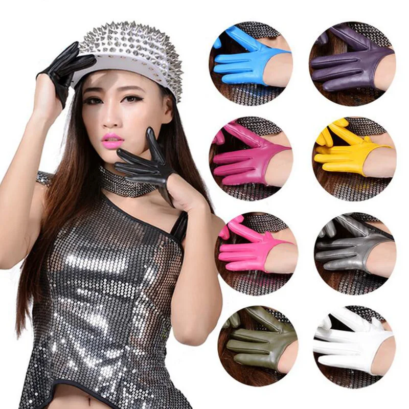 Mode Sexy Weibliche Nacht Club Pole Dance Leder Handschuhe Frauen Gothic Punk Rock Zeigen Halb Palm Volle Finger Fitness Handschuhe l63