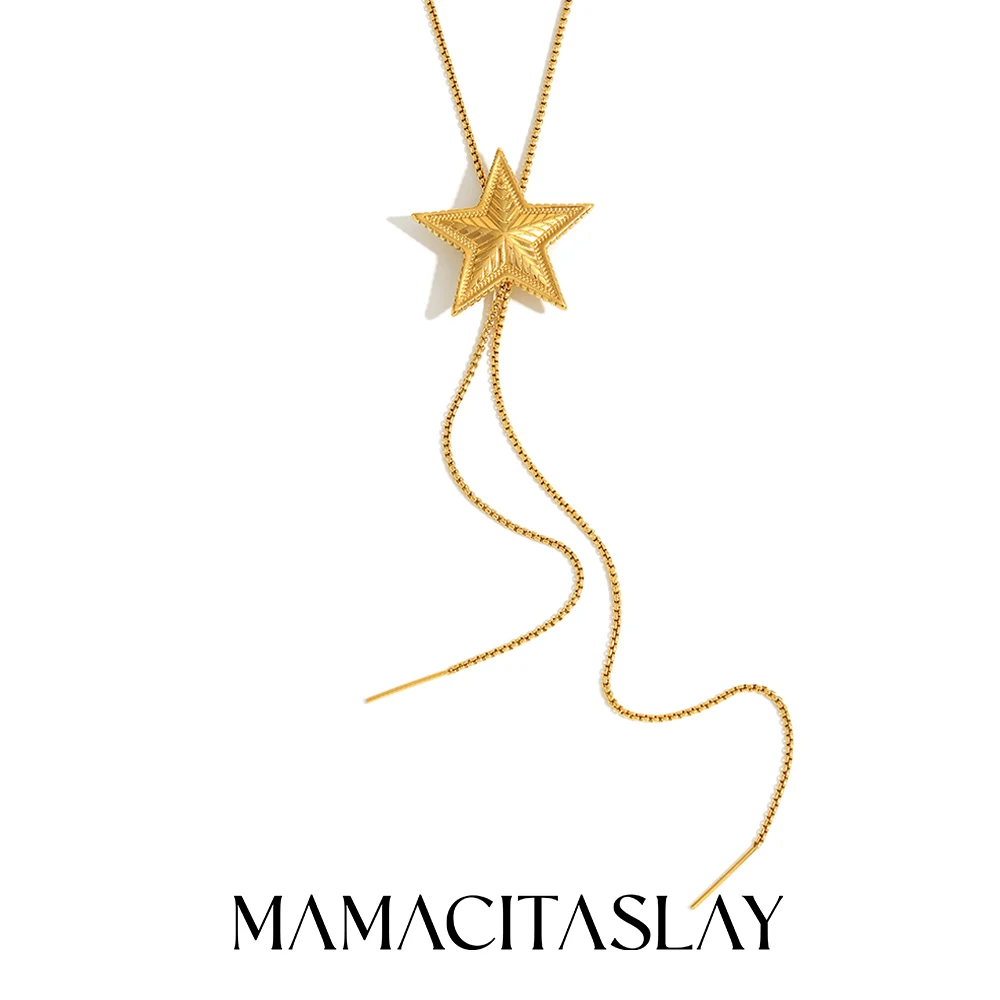 MamacitaSlay Einzigartige 316L Edelstahl Stern herausziehbare verstellbare Halskette Wasserdichter Halsschmuck Damen Charm Pullover Kette Image