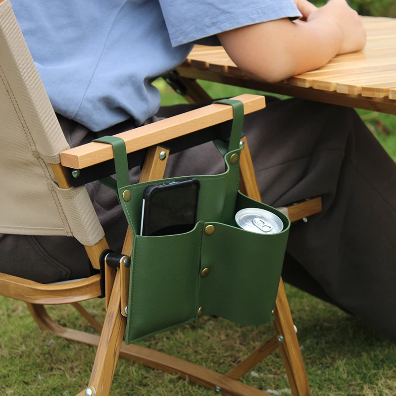 Campingstuhl-Tasche, Strandstuhl-Tasche mit 2 Leder-Taschen, Rollstuhl-Seitentasche für Nachttisch/Außen/Strand/Camping