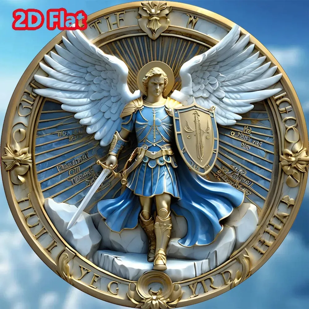 Handgefertigtes Blechschild „Schützen Sie uns“ von Erzengel Michael: Segen – spirituelle Dekoration für Küchen, Cafés, Wohnzimmer und Gebetsräume Image