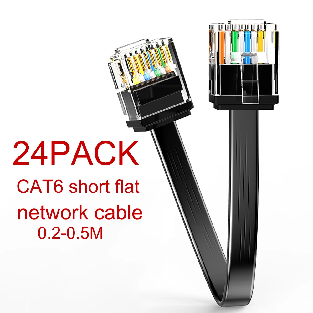 Cat6 24er-Pack kurzes, flaches Cat6-Ethernet-Patchkabel, 1 G, unterstützt Cat 6-Patchkabel für Patchpanel zum flexiblen Umschalten Image