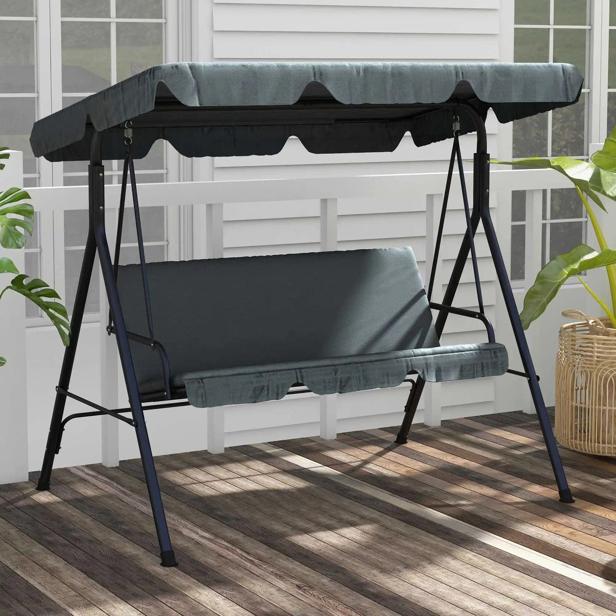 3-Sitzer-Verandaschaukel mit Dach, Gartenschaukel mit Kissen, bis 240 kg, für Garten, Terrasse, 172×110×153 cm, grau