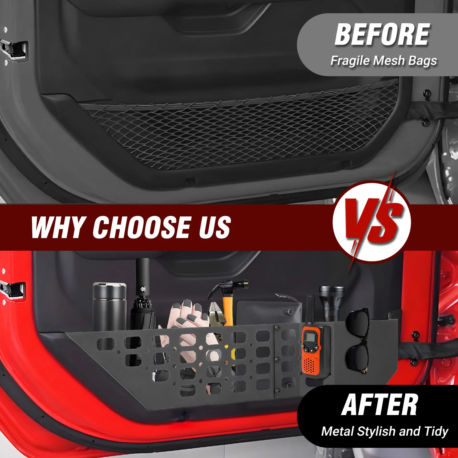 Auto Metall Box Vordertür Lagerung Tasche Zubehör Rack Tür Für Jeep Wrangler JL liefert 4XE JLU 2018-23 Gladiator JT 20-24