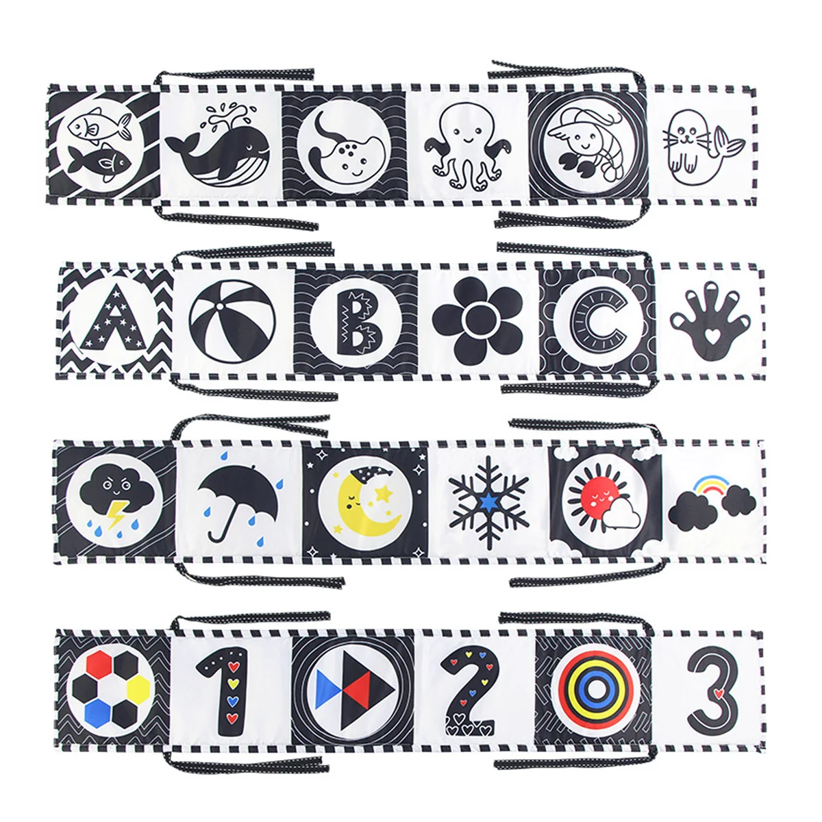 Baby-Bettwäsche-Stoffbuch, kontrastierendes sensorisches Säuglingsspielzeug, weiches, faltbares Aktivitätsbuch, fördert die visuelle Entwicklung des Babys Image