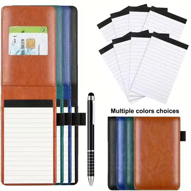 A7 Taschennotizbuch mit Stift - Tragbares Kunstleder-Cover, Austauschbare Seiten (Nachfüllbar), Kompaktes Journal für Notizen, Meetings, Reisen