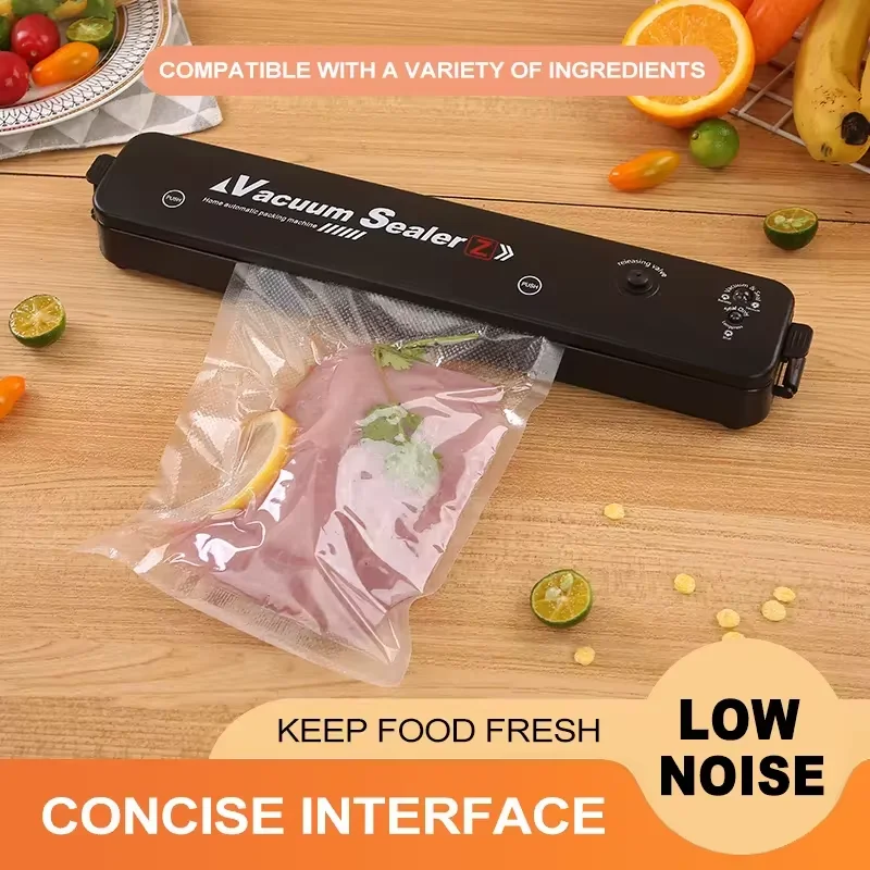 TINTON LIFE 220 V/110 V Vakuumiergerät, Verpackungsmaschine mit kostenlosen 10 Vakuumbeuteln, schwarzes Lebensmittel-Vakuumiergerät für den Haushalt Image