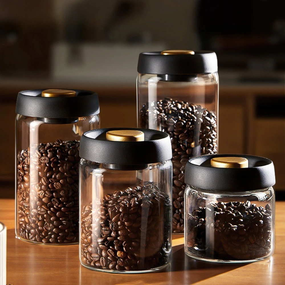 Kaffeebohnen Vakuum Versiegelter Tank Transparentes Glas Lebensmittel Vorratsgläser Haushalt Feuchtigkeitsbeständige Luftabsaugung Luftdichter Behälter Image