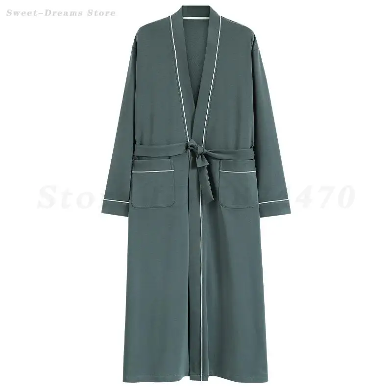 Männer Plus Größe 3XL Robe Baumwolle Bademantel Kimono Kleid Männliche Nachtwäsche Hause Tragen Bequeme Nachthemd Loungewear Lose Nachtwäsche Image