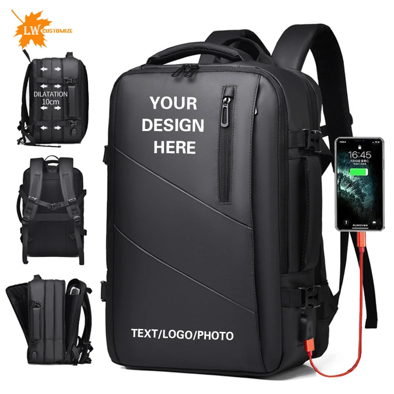 Benutzerdefinierter Logo-Laptop-Rucksack für Herren, 43,2 cm, erweiterbarer Rucksack mit mehreren Taschen, wasserdichter Schulrucksack, Geschäftsreisetasche, bedruckt