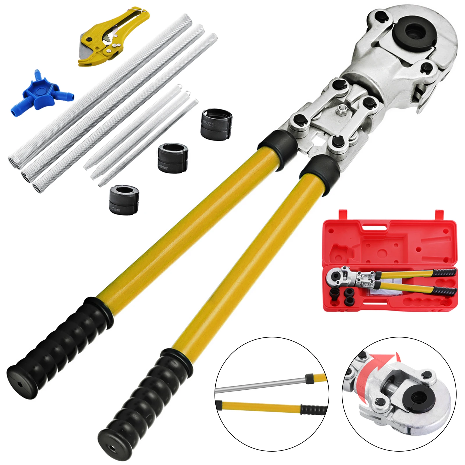 SucceBuy Sanitär-Rohr-Crimpzange, manuelle Crimpzange mit Torsionsfeder und TH-Backen, 16–32 mm, für PEX-Aluminium-Kunststoffrohr