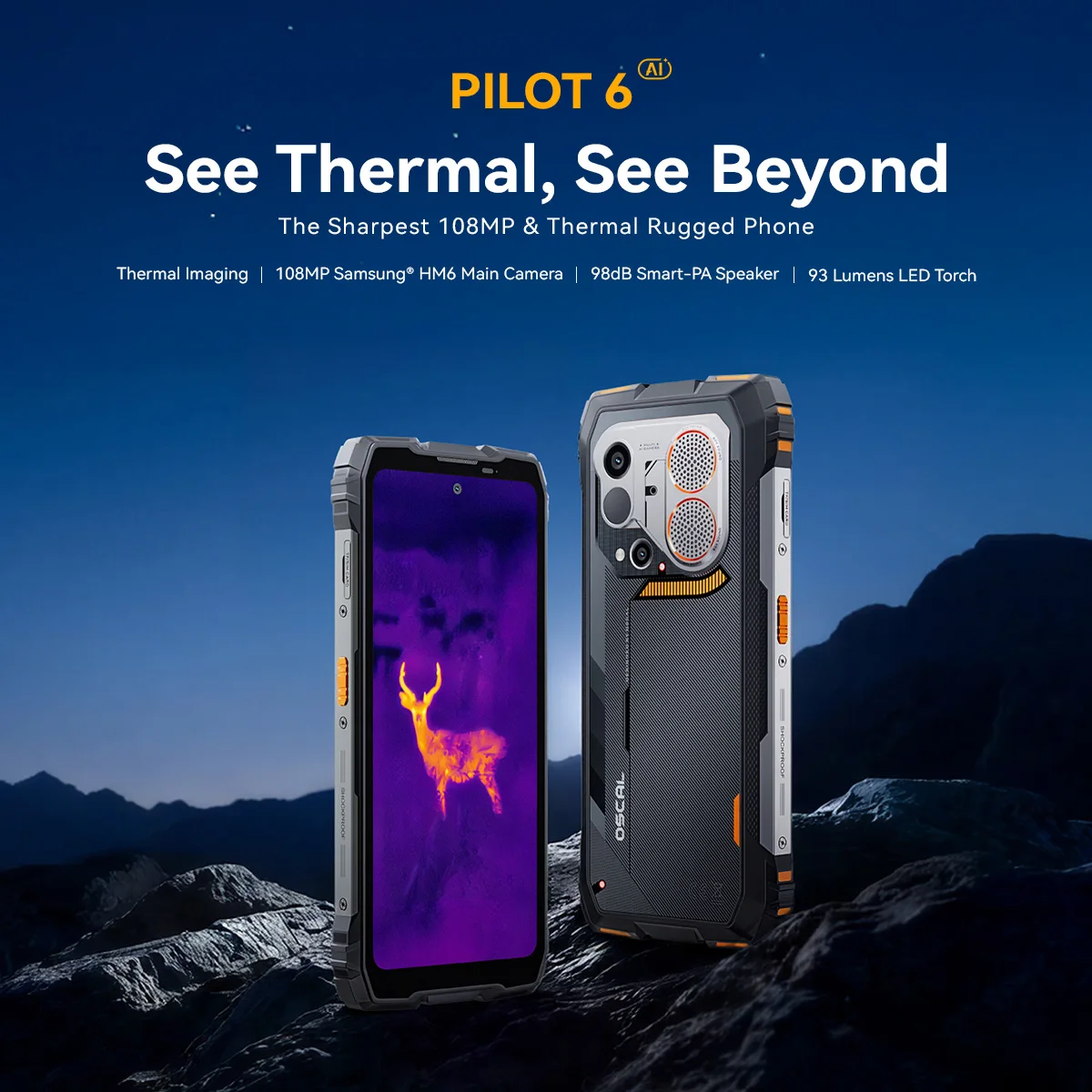 Blackview OSCAL PILOT 6 Wärmebild-Smartphone, robustes Smartphone mit MTK G100, 6,67 Zoll 2,4K-Display, 120 Hz, 12 GB 256 GB, 10000 mAh Akku, Dual-4G