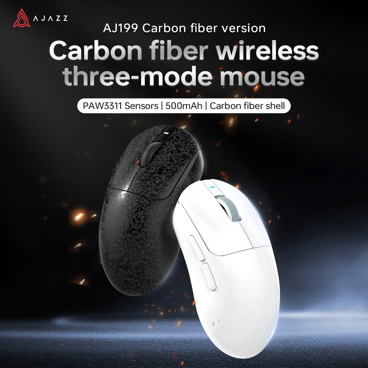 AJAZZ AJ199/AI Drei-Modus-Gaming-Maus 24000 DPI/PAW3311 Sensor/Ultraflaches Design aus Kohlefaser/2,4G+ Bluetooth 5.0+ Kabelgebundene Maus Image
