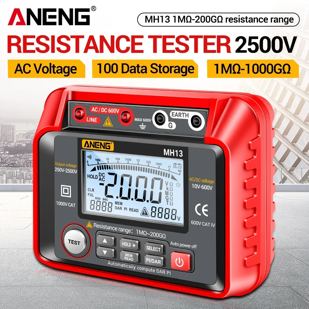 2500V Digitaler Isolationswiderstandstester 200GΩ Megohmmeter AC DC Spannungsmessgerät für Kabel- und Motorisolationsprüfungen Image