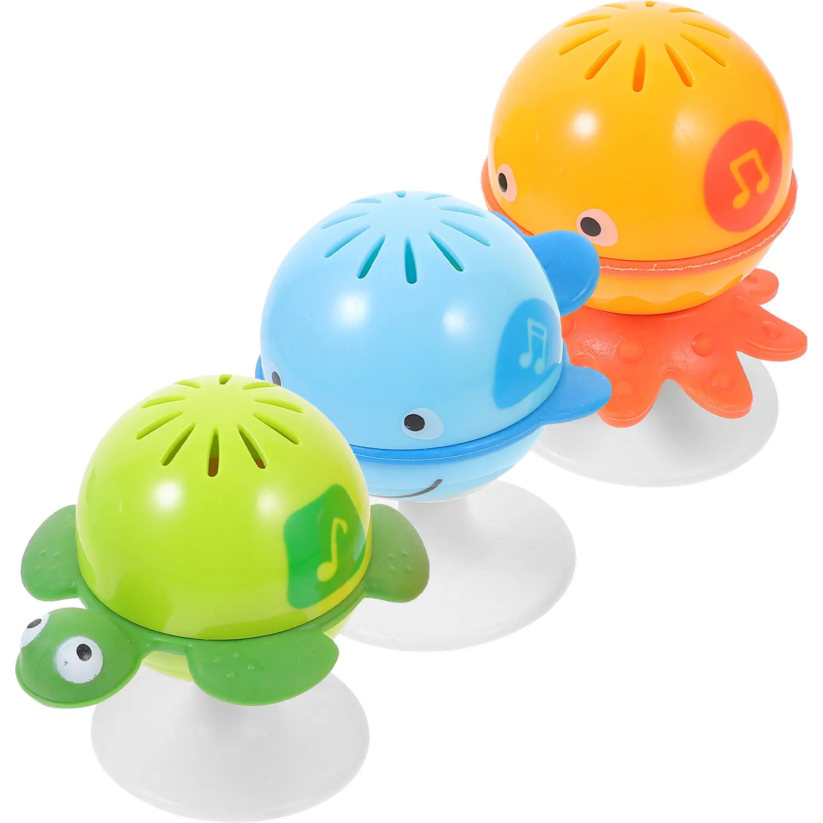 3-teiliges Baby-Fütterungsset mit Rassel, Ozean-Serie, Saugnapf-Spielzeug, Handglocke, Geräuschmacher für Früherziehung und Babyfütterung Image