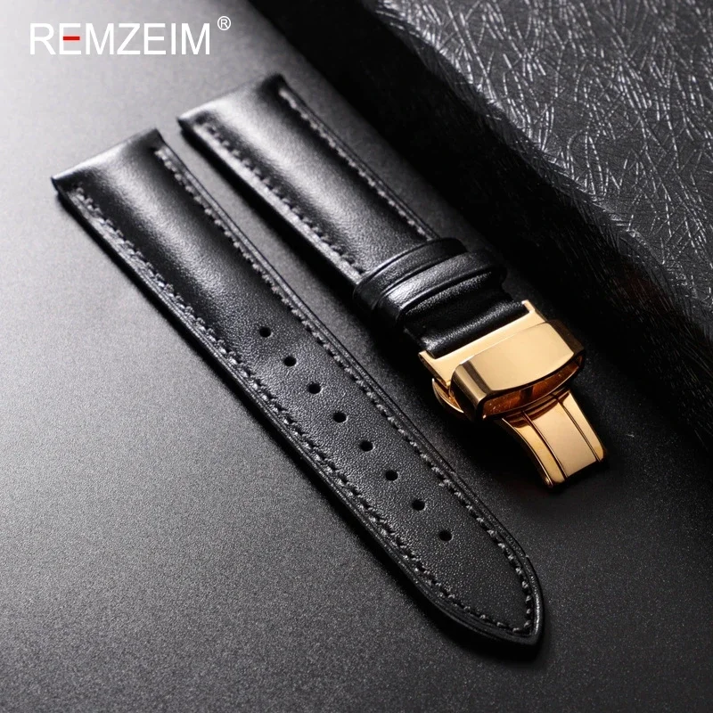 Lederarmband 18 mm 20 mm 22 mm Herren- und Damen-Ersatz-Casual-Armband mit automatischem Butterfly-Verschluss