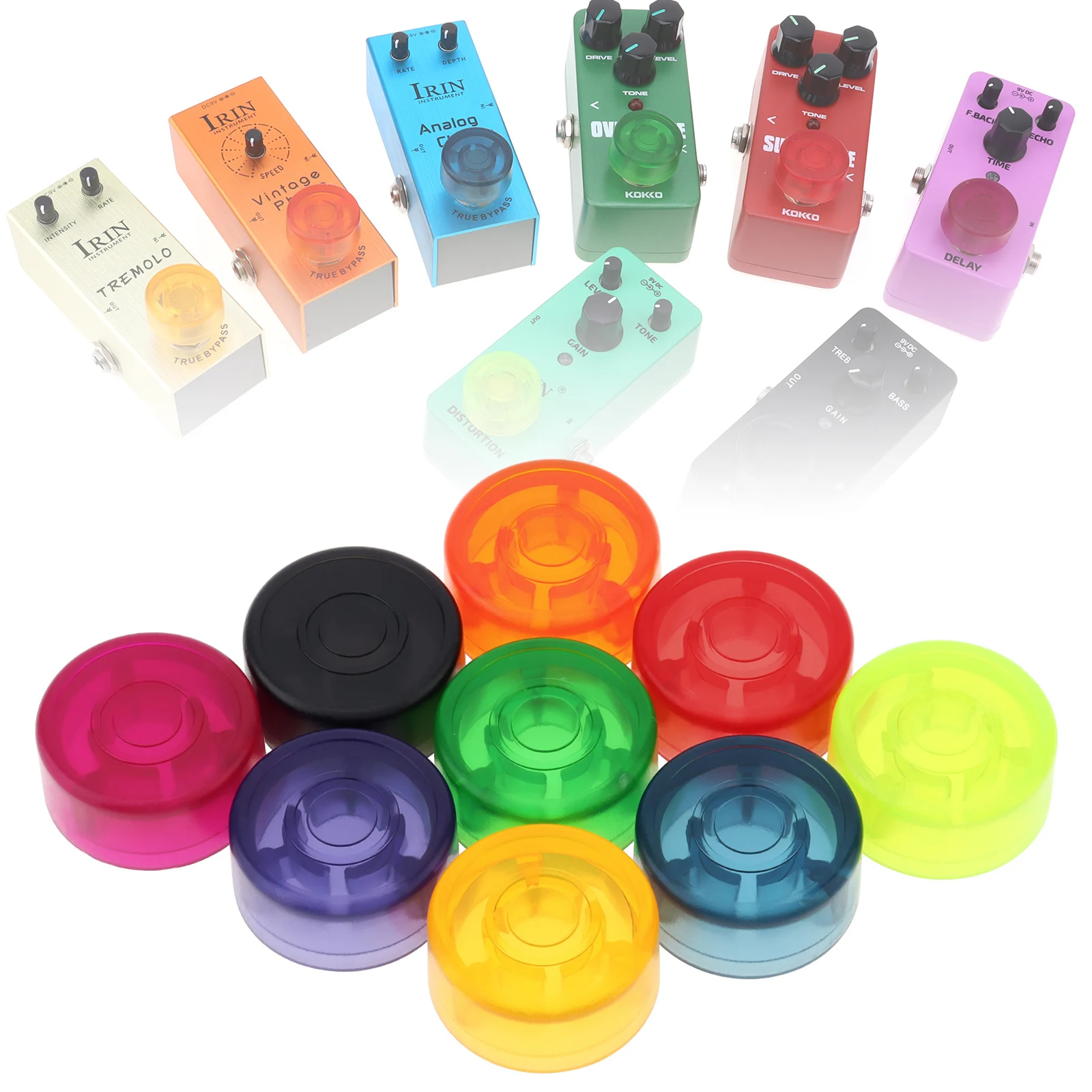 1 Stück / 18 Stück / 20 Stück / 24 Stück leichte Kunststoff-Gitarreneffektpedal-Fußschalter-Schutzkappe, bunte Pedal-Fußnagelkappe Image