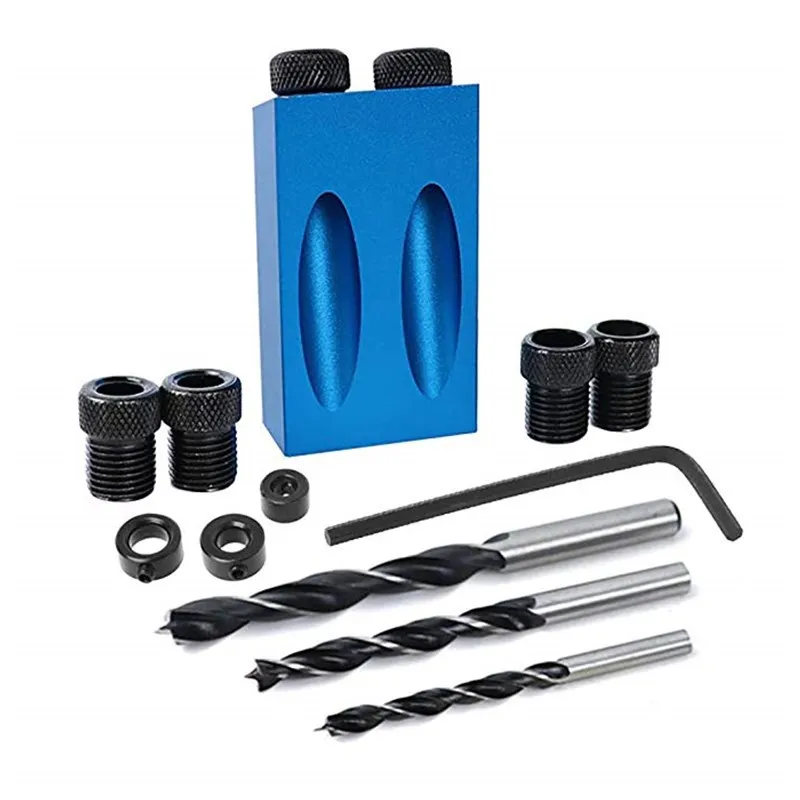 14 Stück 15 ° Blau Holzbearbeitung Schräge Loch Locator 7pc Bohren Regler Grenze Drei-punkt Holzbearbeitung Bohrer Werkzeug Set Image