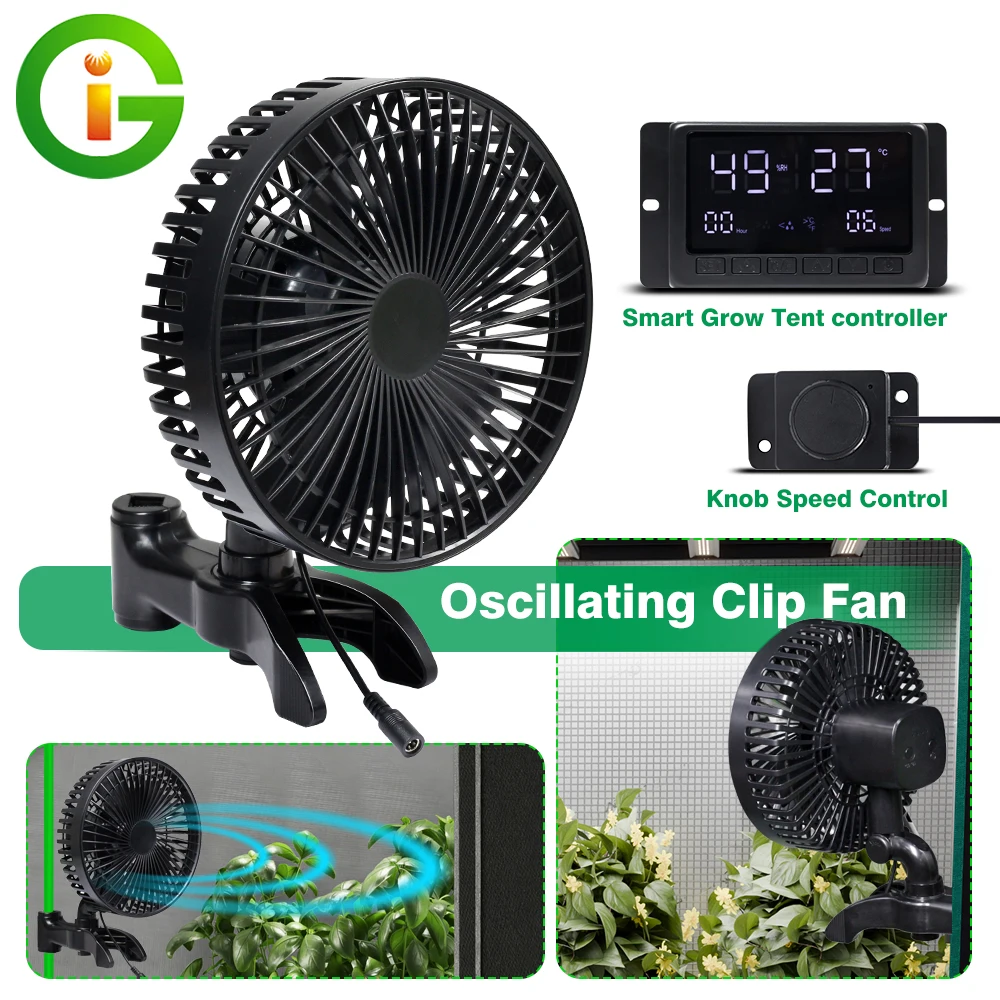 Grow Tent Clip-Ventilator mit EC-Motor, intelligenter Steuerung, leistungsstarker Oszillationsventilator, mehrere Windgeschwindigkeiten für Hydroponik-Zirkulation und Kühlung Image