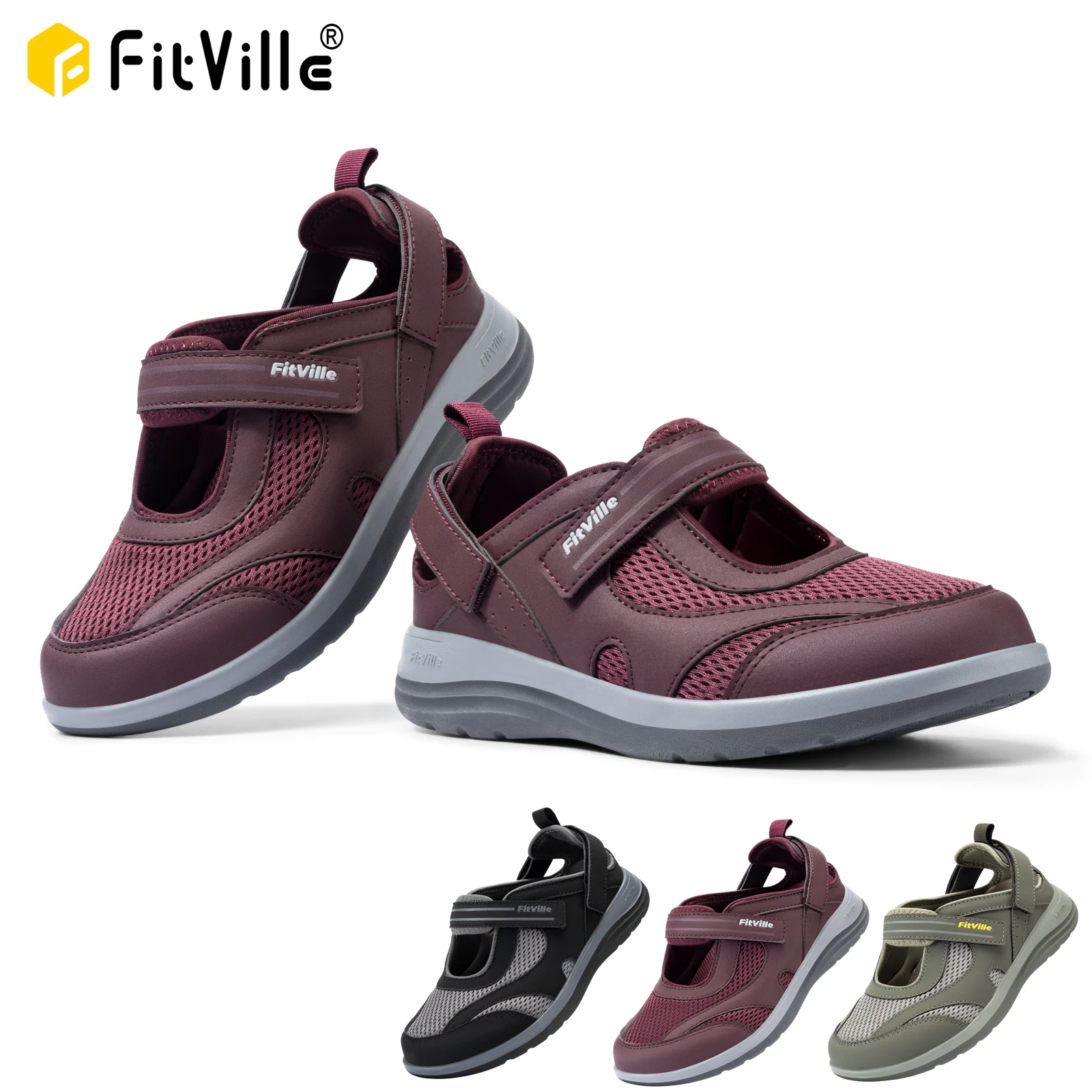 Fitville Damen-Sandalen, Mary-Jane-Schuhe, lässige Schuhe mit verbreiterter Zehenpartie für geschwollene Füße, leichte, atmungsaktive Outdoor-Schuhe für ältere Menschen
