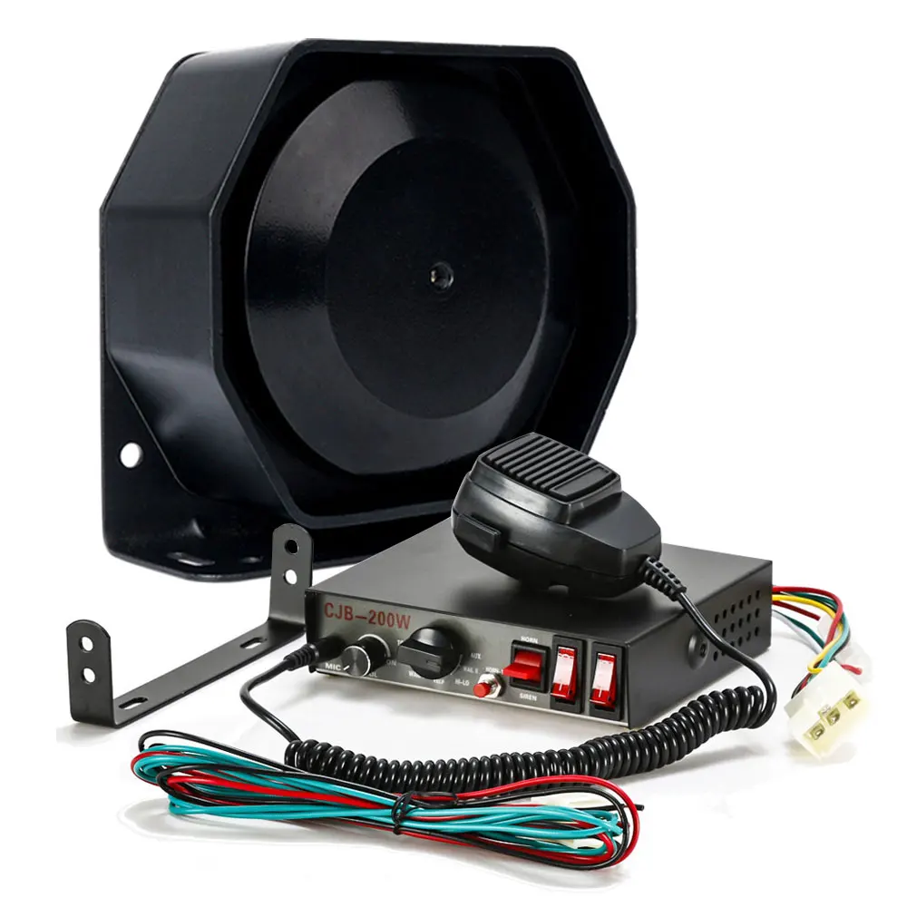 Auto Horn Warnung Alarm Polizei Feuer Notfall Sirene 8 Laut Ton Ton Mikrofon Lautsprecher System Lautsprecher 200W 12V 24V Image