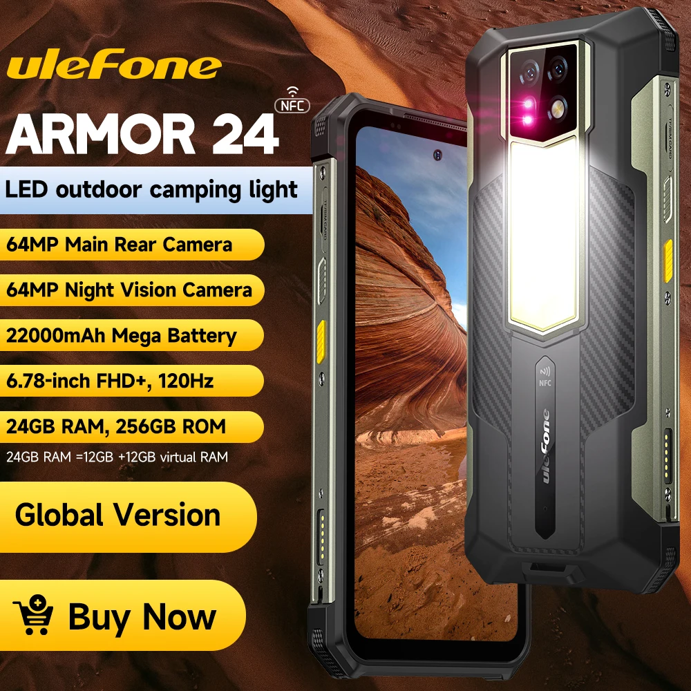 Ulefone Armor 24 Robustes Telefon, 22000 mAh, bis zu 24 GB + 256 GB, 6,78 Zoll, 120 Hz Smartphone, 64 MP + 64 MP, NFC-Telefon, globale Version Image