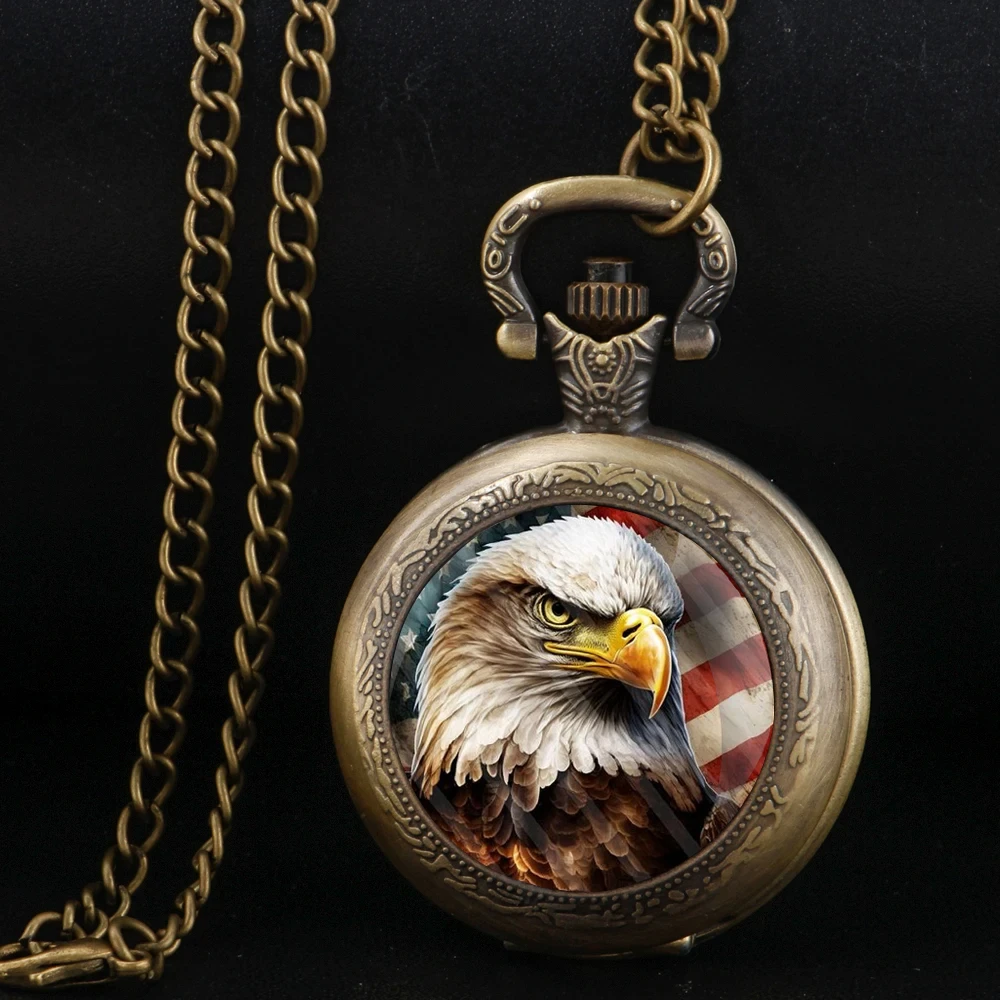 Vintage Antik Gold Bronze Adler Anhänger Quarz Taschenuhr mit Weltzeitfunktion Tolle Sammleruhr für Männer Kinder Image