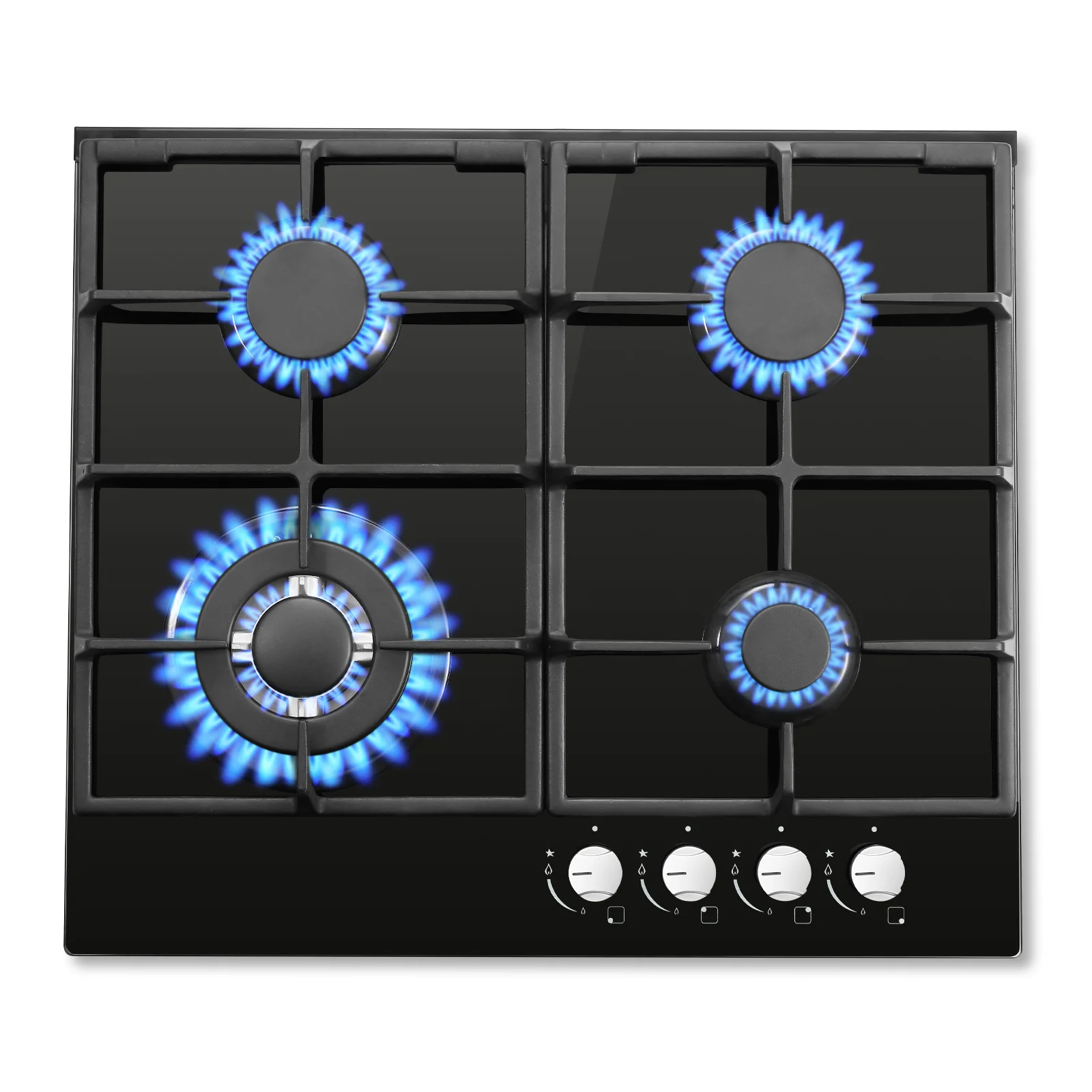 ‌ 58 cm Gaskochfeld | 4-Brenner-Doppelkraftstoff (NG/LPG), 8060 W, automatische Flammenabschaltung und Oberfläche aus gehärtetem Glas | Einbau/freistehend 220–240 V Image