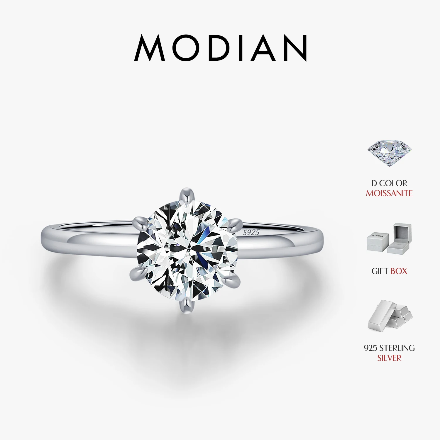 Modian 1ct Moissan ite Lab Diamantring für Frauen Sterling Silber Hochzeit Verlobung platini ert edlen Schmuck Image