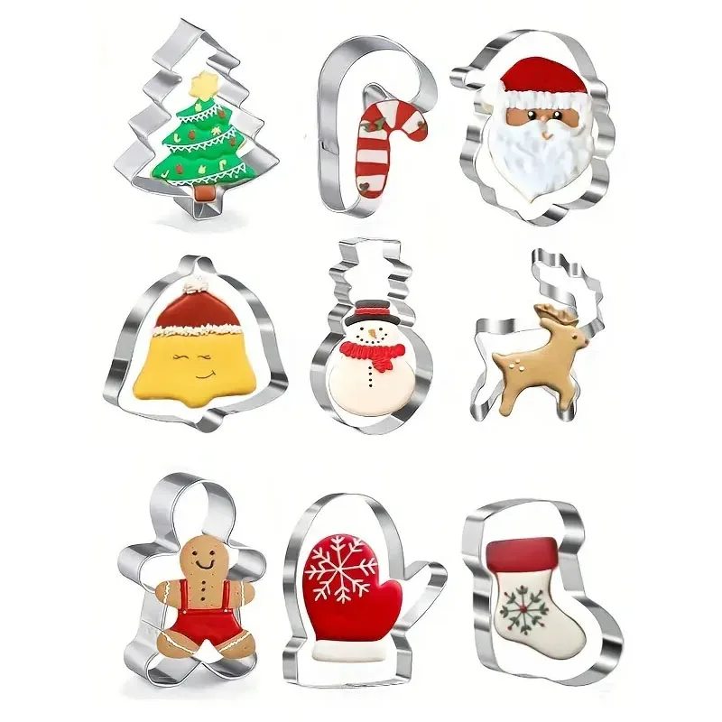 9 Stück Weihnachts-Ausstechformen, Edelstahl-Ausstechformen, Keksformen, Backwerkzeuge, Küchenhelfer, Küchenzubehör Image