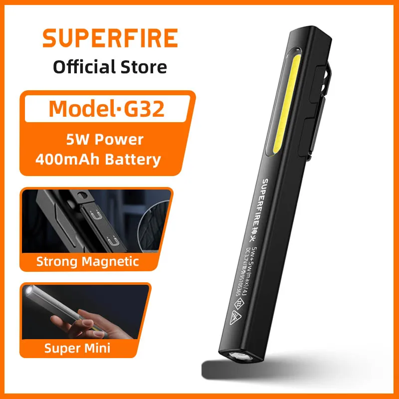SUPERFIRE G32 Stiftleuchte mit Seitenlicht und stufenloser Dimmfunktion, Mini-Taschen-LED-Taschenlampe für I Camping Car Repair Emergency Image